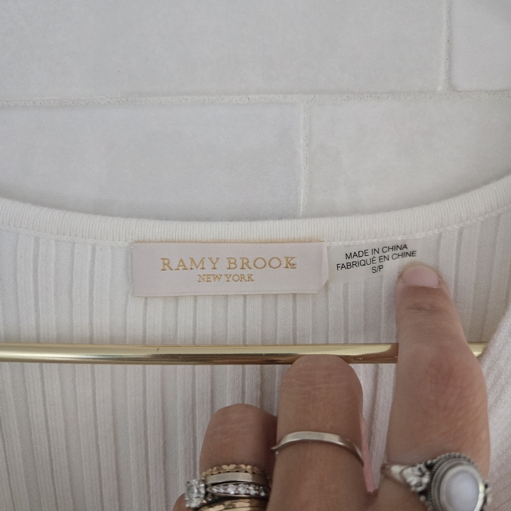 Ramy Brook $425 Pilar Rib-Knit Cutout Twist Bodycon Midi Long Sleeve Dress White - Picture 7 of 8